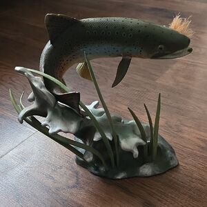 Elegant Fish Sculpture with Green and Brown Details